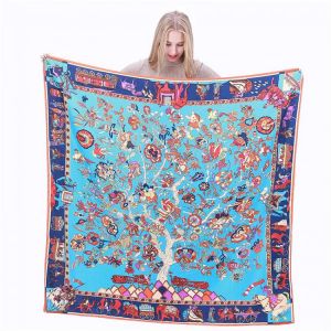 LESIDA Pure Silk Scarf Women Large Shawls Stoles Tree Print Square Scarves Echarpes Foulards Femme Wrap Bandanas 130*130CM 1303
