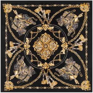 POBING 100% Silk Scarf Women Large Shawls Saddle Chain Stoles Square Bandana Luxury Kerchief Hijab Scarf Female Foulards 130CM