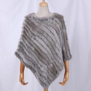 2021 Hot Sale Women Real Rabbit Fur Shawl Natural Real Knitted Real Rabbit Fur Poncho Scarf Autumn Winter Rabbit Fur Pashmina