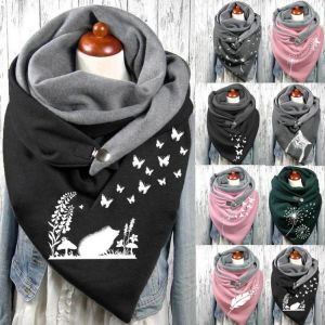 Fashion Women Cute Cat Print Scarf Hijabs Female Lady Retro Multi-purpose Shawl Button Scarf Femme Wraps Foulard Bufand