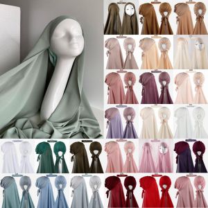 2021 new underscarf custom plain instant chiffon hijab with inner jersey bonnet caps headscarf long satin lining cap shawl scarf