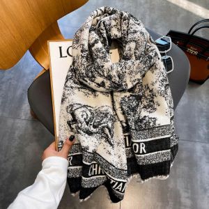 2021 New Cashmere scarf for women, luxury brand, pompom, shawl, Pashmina, winter Female Foulard Bandana Brand Thick Print Scarve