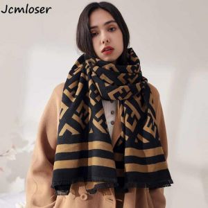 2021 Fashion brand cashmere women Geometr scarf winter warm shawl wrap bandana pashmina long tassel female foulard thick blanket