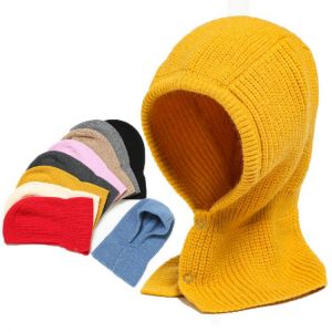 2021 Women Knitted Cotton Cap Scarf Luxury Winter Warm Outdoor Unisex Men Solid Ring Scarves Magic Snood Hat Collar Bufanda New