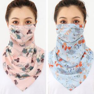 Large Women Face Mask Scarf Neck Wraps Fashion Print Chiffon Face Cover Anti Dusk Sun Protection Reusable Foulard Silk Bandana