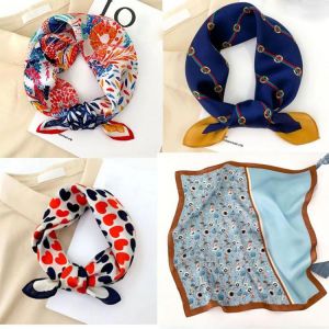 100% Pure Silk Scarf Women Neck Hair Band Foulard Square Small Headband 2021 Fashion Print Neckerchief Scarves Bandana 53*53cm