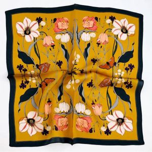 2021 New 100% Pure Silk Scarf Women Neck Hair Foulard Bandana Square Small Headband Hijab Print Poncho Scarves Pashmina