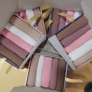 Women Bubble Chiffon Hijab Solid Muslim Head Scarf Ladies Shawl and Wrap Custom Female Foulard Hijab Stoles 5pcs/Gift Box
