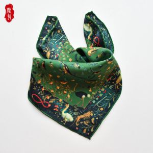 Army green luxury natural silk scarf women spring printed bird 100% real silk twill scarves wrap shawl square 50cm bandana lady