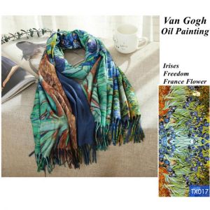 Designer France Irises Print Cashmere Scarf Women Van Gogh Oil Painting Pashmina Shawl Winter Luxury Brand Stole Plus Size 200cm