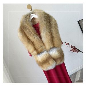 2021 Winter Fox Fur Scarf Luxury Big Fox Skin Scarf Natural Fox Fur Stole Genuine Fox Fur Shawl Pocket Fashion Evening Dress