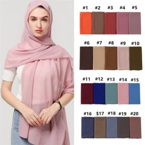 2021 Women Chiffon Scarf Solid Plain Bubble Muslim Hijab Foulard Scarfs Headband Shawls Wraps Soft Silk Feeling Neck Scarves