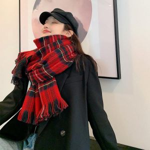Brand 2021 Red Plaid Winter Cashmere Scarf Women Thick Warm Shawls And Wraps Hijab Printed Pashmina Blanket Cape Bandana Hijab