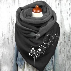 Autumn Winter Women Buttons Wraps Scarf Soft Shawls Dandelion Print Casual Warm Scarves Retro Female Shawl Thick Blanket Scarves