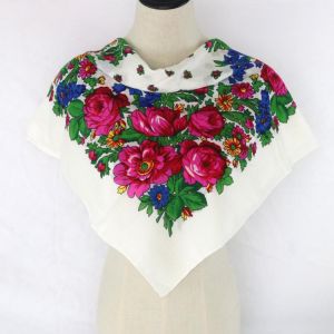 Russian Floral Scarf Luxury Flower Small Handkerchief Ethnic Shawl Women Hijab Acrylic Scarf Printed 70CM Headband Scarf Bandana