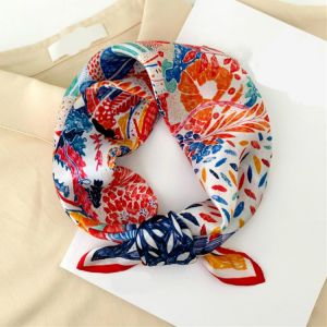 100% Pure Silk Scarf Women Neck Hair Band Foulard Square Small Headband Fashion Print Neckerchief Scarves Bandana
