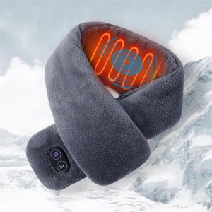 Winter USB Electric Heated Collar Scarf 2021 New Fuzzy Plush Adjustable Heating Shawl Vibration Massage Neckerchief Neck Warmer