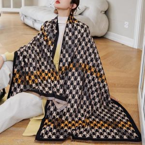 Fashion Women Warm Cashmere Scarf Shawl Plaid Houndstooth Ladies Thick Winter Travel Blanket Hijab Foulard Female 2021