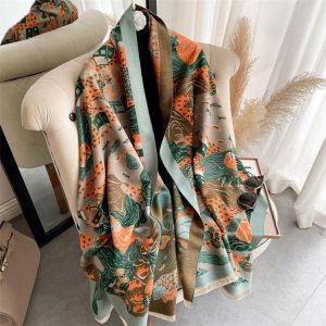 Design Print Cashmere Scarf Women Pashmina 2021 Autumn and Winter Fashion Double-sided Thick Blanket Shawls Lady Wraps Stoles