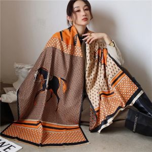 Fashion Winter Scarf Women Cashmere Warm Pashmina Foulard Lady Luxury Horse Scarves Thick Soft Bufanda Shawls Wraps 2021 New