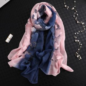 LaMaxPa 2021 New Fashion Women Cut Flowers Hollow Lace Gradient Silk Scarf Spring Shawls and Wraps Towel Femme Beach Sjaals