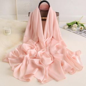 Women Silk Scarves 2021 Luxury Solid Foulard Hijab Pashmina Shawls Wraps Lady Winter Scarves Long Bufanda thin