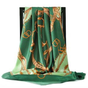 Silk Scarves Women Foulard Satin Square Head Hijab Scarfs Ladies Luxury Brand Shawls 90*90 Bandana Large wrap bandanna muffler