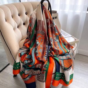 Brand Designer Silk Scarf Female Bandana Long Shawls Wraps Winter Neck Scarves Pashmina Lady Luxury Beach Hijab Foulard 90*180cm