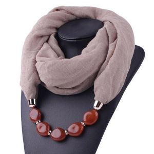 Multi-style Decorative Jewelry Necklace Resin Beads Pendant Scarf Women Head Scarves Hijab Cotton Linen Soft Echarpe Femme #T1P