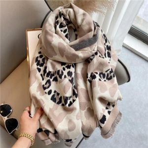 Women Cashmere Scarf Winter Wram Leopard Hijab Thick Pashmina Shawls Lady Wraps Printed Blanket Tassel Large Bufanda Echarpe