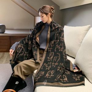 Print Cashmere Scarf Women Lovely Cat Shawls And Wraps Thick Hijab Blanket Ladies Pashmina Echarpe Bufanda Neckerchief 2021