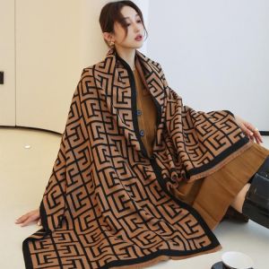 Luxury Brand Letter Print Winter Scarf Women Cashmere Warm Pashmina Foulard Female Scarves Long Blanket Thick Soft Shawls Wraps
