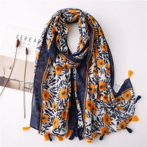 2020 Spain Fashion Daisy Floral Tassel Viscose Shawl Scarf Lady Print Soft Pashmina Stole Wrap Snood Bufandas Muslim Hijab Sjaal