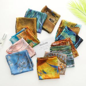 70cm*70cm Square Bandana Silk Women Scarf  Luxury Van Gogh Fashion Headband female shawls Girl Wraps Hair Tie Scarves For Ladies
