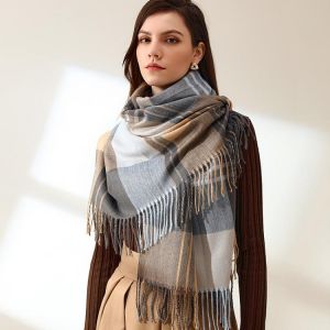 Fashion Cashmere Plaid Women Scarf 2021 Autumn Winter Warm Shawl Wrap Bandana Pashmina Long Tassel Female Foulard Thick Blanket