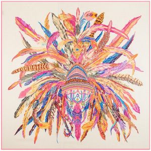 POBING 100% Silk Square Scarf Luxury Brand Indian Feather Woman Scarves&Wraps Feathers Crown Spanish Foulard Accessory