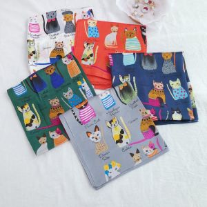 Women Fashion Square Scarf Cat Print Silk Scarves and Wrap Ladies Retro Spring Summer Office Hair Neck foulard
