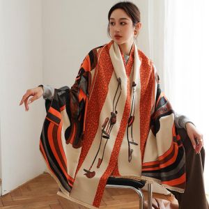 Winter Women Cashmere Scarf Design Horse Print Warm Scarf Shawl Blanket Female Scarves Wraps Thick Foulard Bufanda Luxury Brand