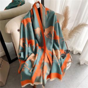 Horse Animal Scarf Cashmere Winter Women Design Print Thick Warm Blanket Shawl and Wrap Bufanda Luxury Pashmina Stoles