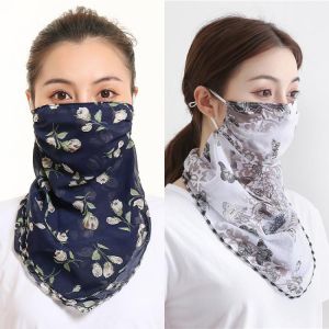 Chiffon Face Mask Women Mascarillas Sun Protection Scarves Neck Cover Solid Print Foulard Femme Riding Mouth Scarf Ring Bandana