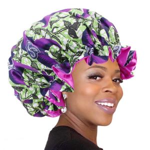 African Ankara Pattern Print Bonnet Night Sleep Cap Big Size Double Layer Satin Turban Women Hair Care Soft Hats Chemo Headwear