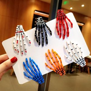 2pcs Skull Women Hair Clips Hand Bone Hair Claw Clip Fashion Ghost Claw Clip Accessories Headdress Halloween Party