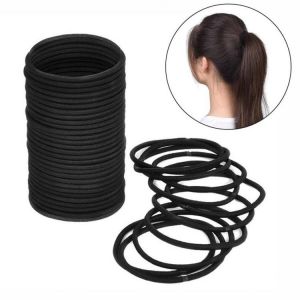 100Pcs Black Thick Snag Free Endless Hair Elastics Hairbands Ponytail Hair Ties Polyester Good Pon      elasticity, solid color