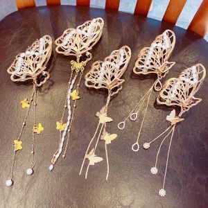 New Women Lady Elegant Butterfly Moon Shape Pearls Tassel Metal Hair Claws Sweet Hair Clips Headband Fashion Hair Accessories
