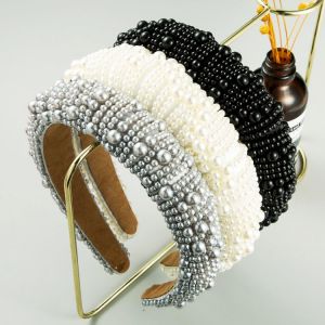 White Pearl Headdress Sponge Full Pearl Hair Band Luxury Baroque Rhinestone Headband Wedding Headwear Women Hair Accessories