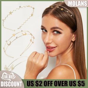 MOLANS Crystal Headband For Women Butterfly Double Hairband Moon Star Inlaid Rhinestone Hair Bands Hair Accessories
