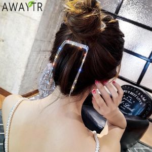 AWAYTR Crystal Tassel Barrettes Girl Hair Clips Heandbands Gold Sliver Hairpins Female Hairgrips Women For Hair Accessories