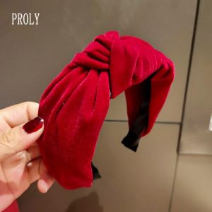 PROLY New Fashion Women Hairband Autumn Winter Turban Wide Side Soft Golden Velvet Headband For Adult Solid Classic Headwear