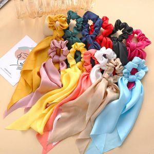 Long Ribbon Women Ponytail Scrunchies Scarf Elastic Hair Band Knotted Streamer Hair Ties Silky Satin Hair Rope Hair Accessories