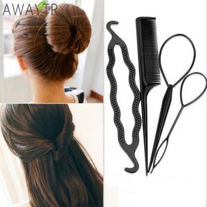 4PCS Hair Accessories Women Hair Tool Head Band Ball French Twist Magic DIY Tool Bun Maker Sweet Headbands Dish Made Hair Band